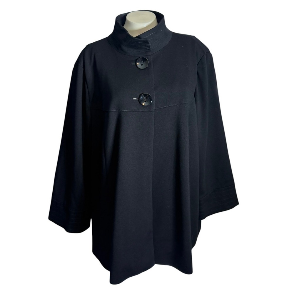 Sandro Woman Black Funnel Neck Swing Coat 3/4 Sleeve Viscose Blend Jacket